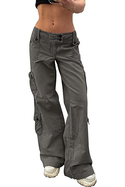 OEM Women's wide-leg black jeans, pockets, Gray L