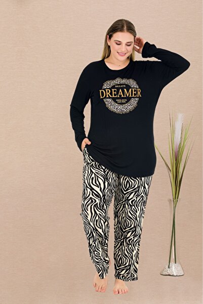 MOPİ Plus Size Zebra Print Viscose Loungewear & Pajama Set – Comfortable and Stylish