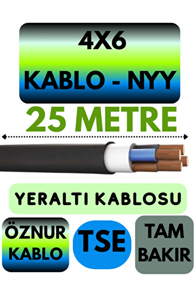 Avarson Öznur 4X6 NYY (Yeraltı Kablosu) Metre Seçenekli 25 METRE