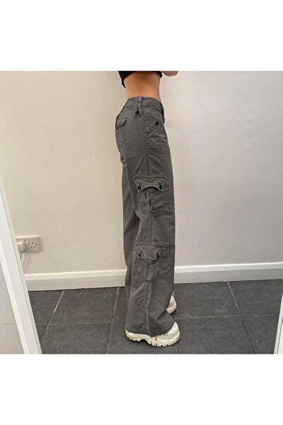 OEM Women's wide-leg black jeans, pockets, Grey 2XL