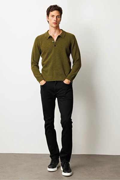 Desen Triko Men's Polo Neck Basic Wool Sweater A.K.Green