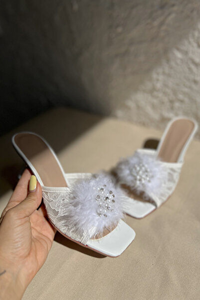 BZC AYAKKABI Feathered Engagement Bridal Slippers