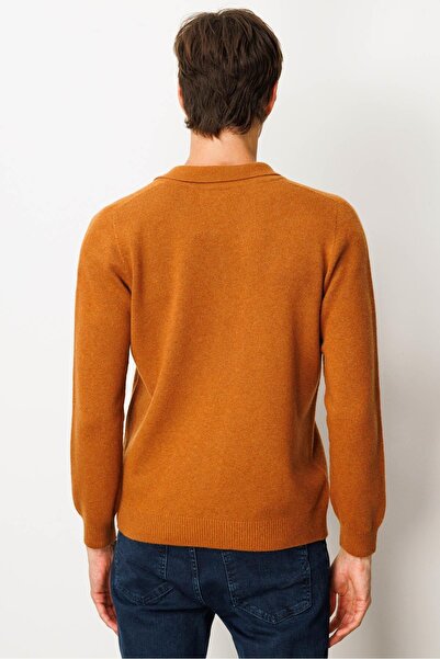 Desen Triko Ανδρικό πουλόβερ με λαιμόκοψη πόλο από βασικό μαλλί κανέλα