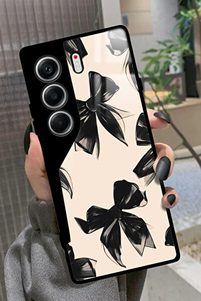 TECNO Camon 40 Uyumlu Siyah Kurdele Tasarımlı Glossy Premium Kılıf