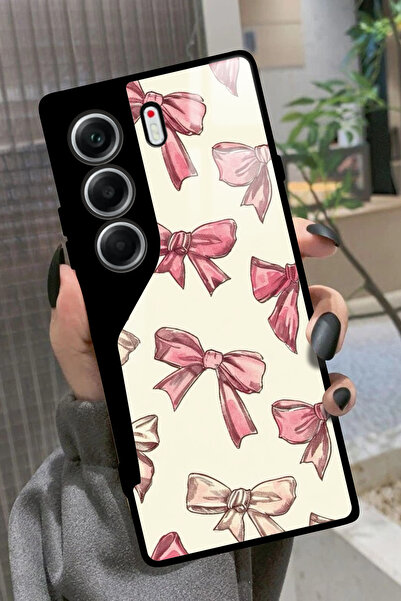 TECNO Camon 40 Uyumlu Pembe Kurdele Tasarımlı Glossy Premium Kılıf