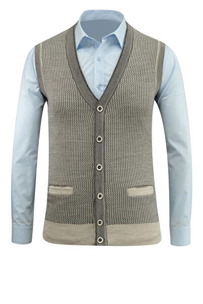 Çizgi Triko Men's Buttoned Vest with Pockets Patterned Steel Knit Classic Fit - 5208L