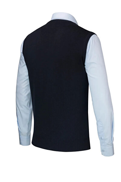 Çizgi Triko Men's Buttoned Vest with Pockets, Crinkled Steel Knit, Classic Fit - 5215L