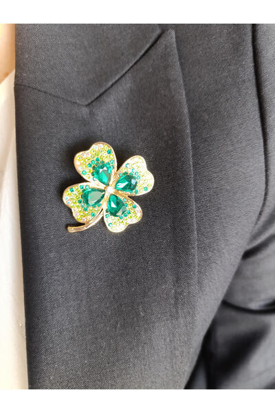 RP COMPANY ZÜMRÜT RENKLİ ''ŞANS YONCASI''BROŞ