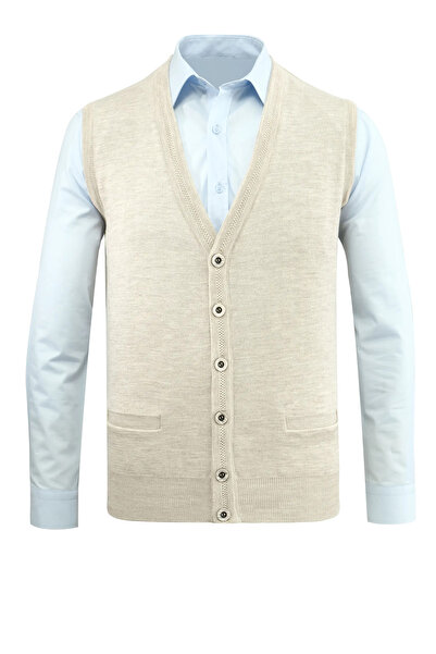 Çizgi Triko Ανδρικό πλεκτό γιλέκο με κουμπιά με τσέπες από ατσάλινο πλέγμα Classic Fit - 5200L