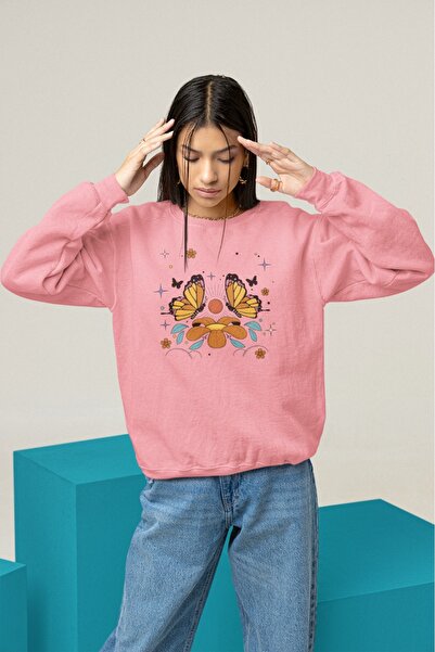 ArtYus سويت شيرت بياقة دائرية مطبوعة بألوان زاهية من FLOWER BUTTERFLY