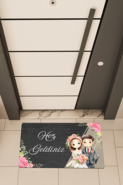 Dormot High Quality Digital Printing Black, Standard Cute Couple-Themed Doormat