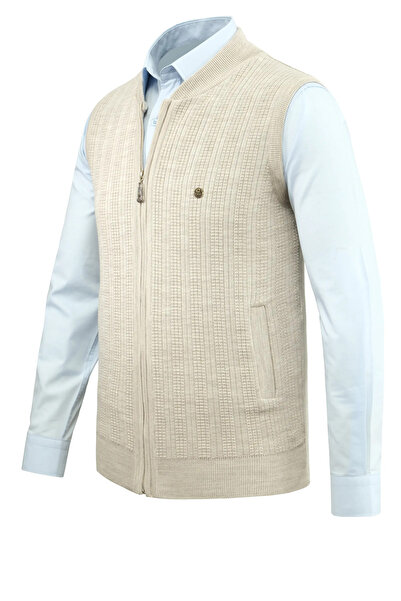 Çizgi Triko Ανδρικό πλεκτό γιλέκο με φερμουάρ, πλεκτό από ατσάλι, με μοτίβο κλασικής εφαρμογής με τσέπες - 5209J