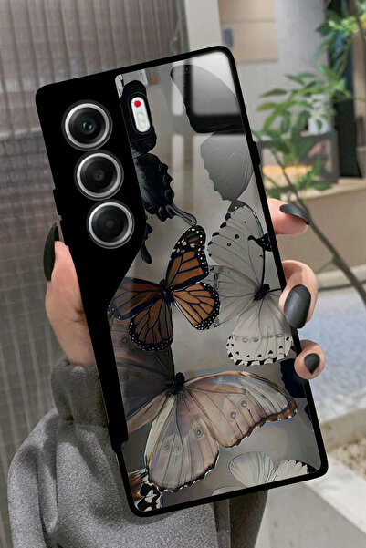 TECNO Camon 40 Uyumlu Siyah Kelebek Tasarımlı Parlak Premium Kılıf