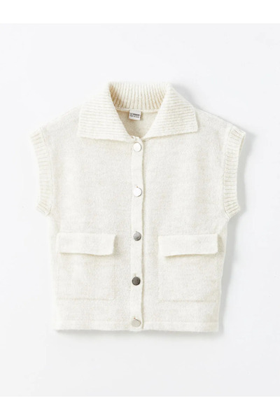 LC Waikiki LCW KidsEkru Gömlek Yaka Kız Çocuk Triko Yelek