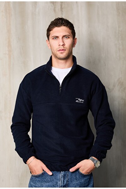 No Way Hanorac pentru bărbați din fleece cu broderie semnătură, cu jumătate d...