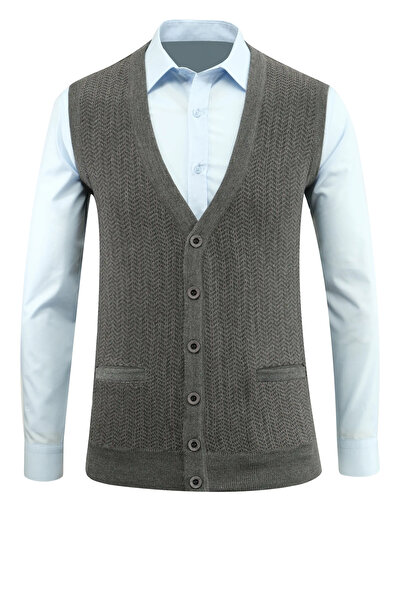 Çizgi Triko Чоловічий жилет на ґудзиках з кишенями, візерунком, класичним кроєм - 5212L