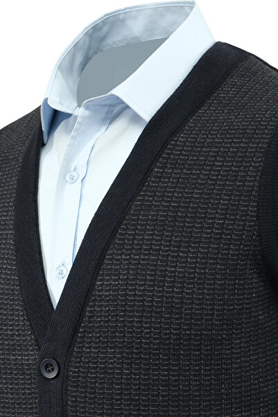 Çizgi Triko Чоловічий жилет на ґудзиках з кишенями, візерунком, класичним кроєм - 5205L