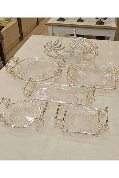 MaviDamla Cast Metal Frame Glass Presentation Set 6 Pieces Silver