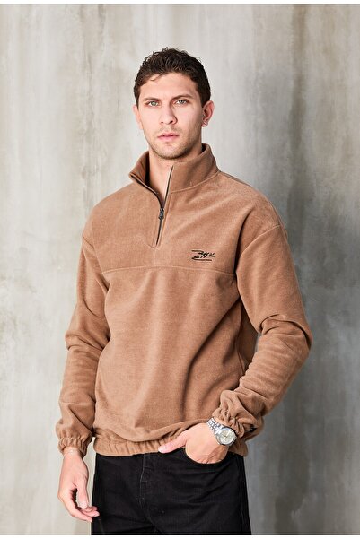 No Way Ανδρικό φούτερ με μισό φερμουάρ με κέντημα από φλις