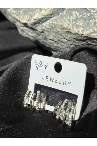 Luz De Viento Kadın 4'lü Görünümlü Zirkon Taş Çelik Küpe