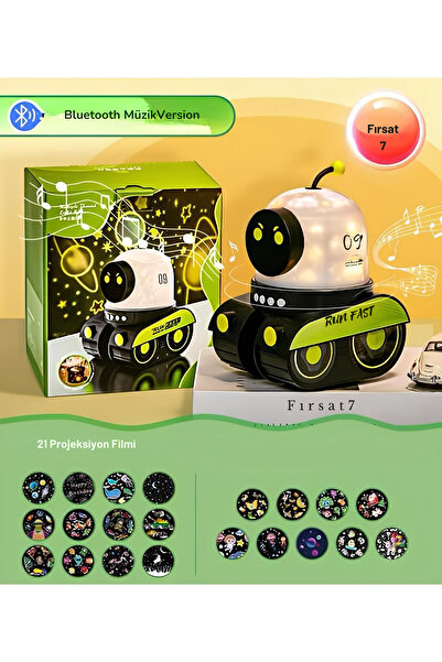 Fırsat7 ÇOCUKLAR İÇİN EĞİTİCİ VE EĞLENCELİ ROBOT TEMALİ PROJEKTÖR GECE LAMBASI 12 FİLMLİ