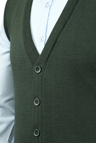 Çizgi Triko Men's Buttoned Vest Knitwear with Pockets Steel Knit Classic Fit - 5200L