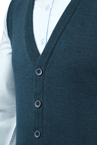 Çizgi Triko Чоловічий жилет на ґудзиках з трикотажними кишенями, класичний крій - 5200L