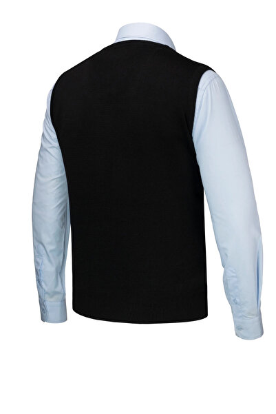 Çizgi Triko Men's Buttoned Vest with Pockets, Crinkled Steel Knit, Classic Fit - 5215L