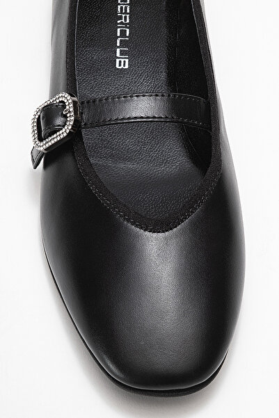 Dericlub Women's Single Strap Ballerina Shoes Real Leather Rg 819 Black