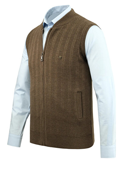 Çizgi Triko Ανδρικό πλεκτό γιλέκο με φερμουάρ, με ατσάλινο πλέγμα, με μοτίβο και τσέπες, κλασικό κορμάκι - 5209J