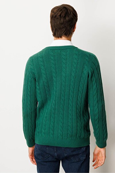 Desen Triko Men's V-Neck Thick Hair Braided Wool Coat Ö.Başı