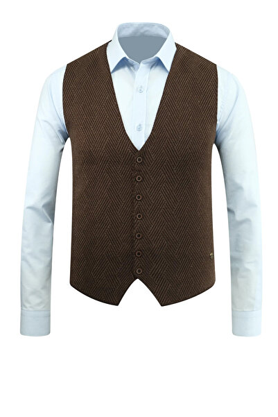 Çizgi Triko Men's Buttoned Vest Without Pockets Patterned Steel Knit Classic Fit - 5211Ls