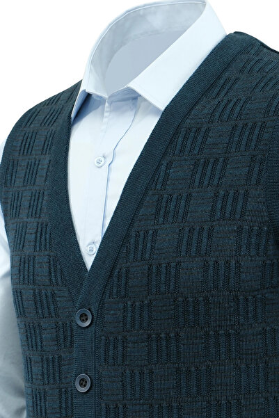Çizgi Triko Чоловічий жилет на ґудзиках з кишенями, з підкладкою, класичний крій - 5215L