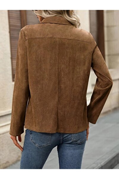 JANES Kadın Uzun Kollu önü Açık Yakalı Süet Ceket