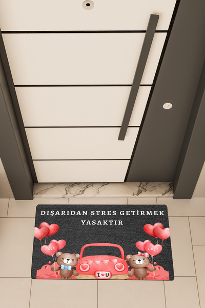 Dormot High Quality Digital Printing Black, Teddy Bears with Cars, Stress Ban Themed Doormat