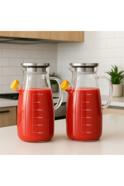 package home 2 Glass Water Pitcher with Heat Resistant Stainless Steel Lid for Juice, Tea, Cold and Hot Drinks