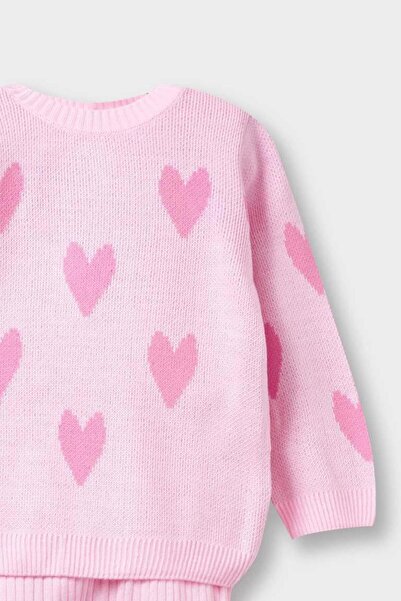 DeFacto Baby Girl 2-Piece Set Heart Patterned Knitwear Sweater Bottom (25 Wn)