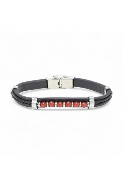 FM Red Agate Stone Leather Bracelet 31831G6D4M