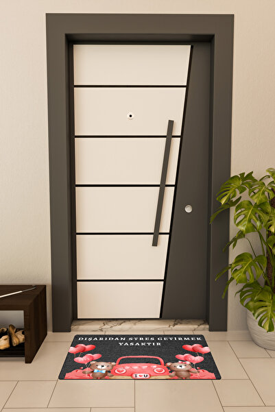 Dormot High Quality Digital Printing Black, Teddy Bears with Cars, Stress Ban Themed Doormat