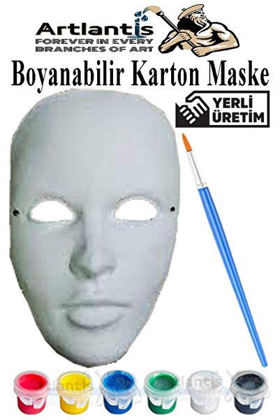 Artlantis Maske Boyama 1 Paket Boyanabilir Karton Maske Lastikli İnsan Yüzü S...