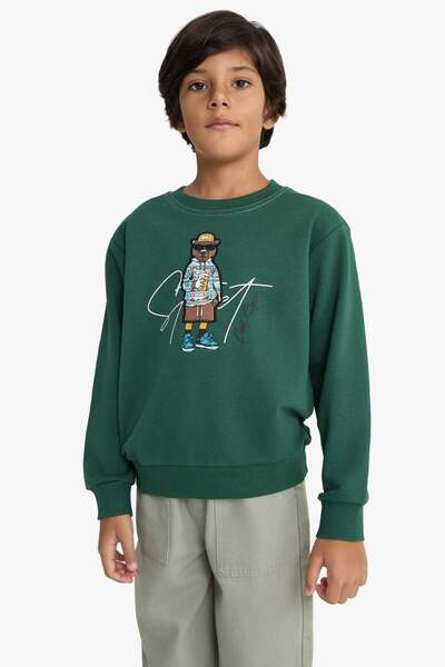 DeFacto Erkek Çocuk Bisiklet Yaka Baskılı Sweatshirt F2851A825WN