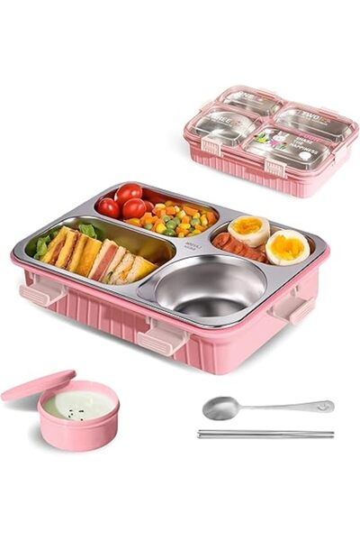 Generic Stainless Steel Bento Lunch Box for Kids,28.7oz 4-Compartment Cute Bento Box Kids Snack Containers w