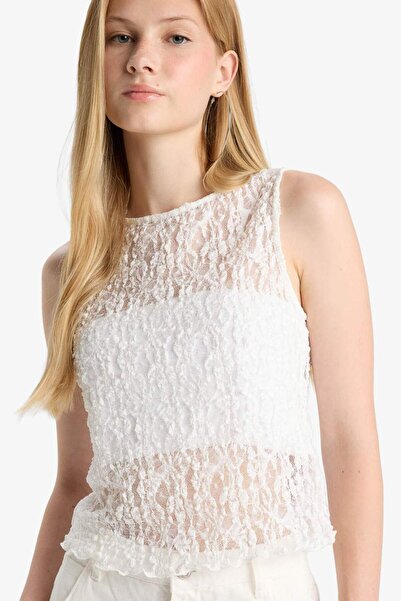 DeFacto Fitted Crew Neck Sleeveless Lace Blouse F8051Ax25Hs