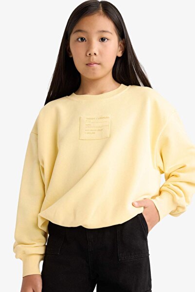 DeFacto Kız Çocuk Oversize Geniş Kalıp Bisiklet Yaka Baskılı Sweatshirt G2460A825WN