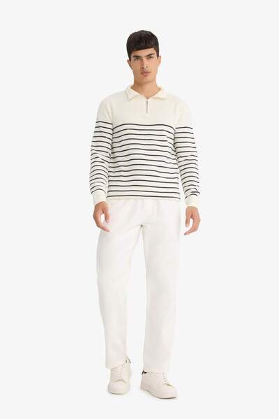 DeFacto Standard Fit Half Zipper Striped Knitwear Sweater F1522Ax25Au