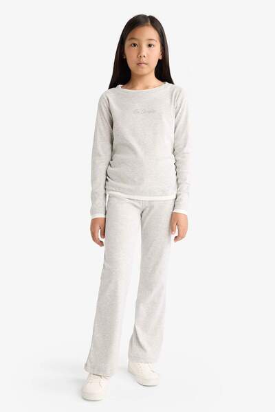 DeFacto Girls' 2-Piece Set Printed Long Sleeve T-Shirt Sweatpants G0119A825Au