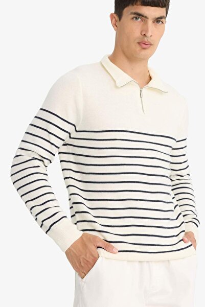 DeFacto Standard Fit Half Zipper Striped Knitwear Sweater F1522Ax25Au