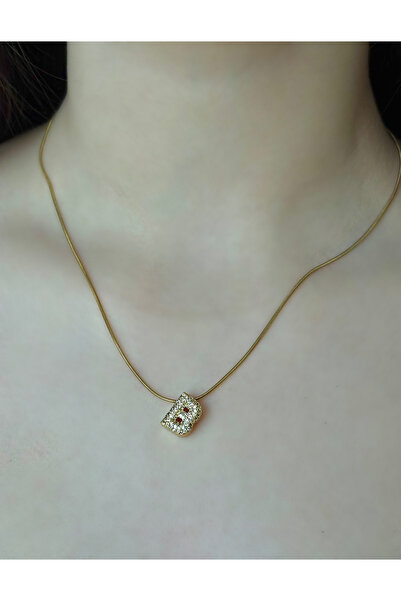 GİS JEWELRY Çelik Gold Taşlı ‘B’ Harfli Kolye