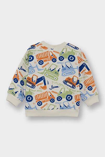 DeFacto Erkek Bebek Bisiklet Yaka Araç Baskılı İçi Yumuşak Tüylü Sweatshirt E9935A525AU