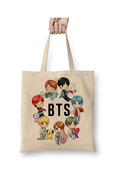 Toyaso Bts Dna X Bt21 White Cloth Bag Long Handle Shopping Bag Beach Bag